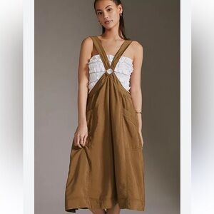 Anthropologie Pilcro A-Line Utility Pinafore Apron  Brown Overall Midi Skirt NWT